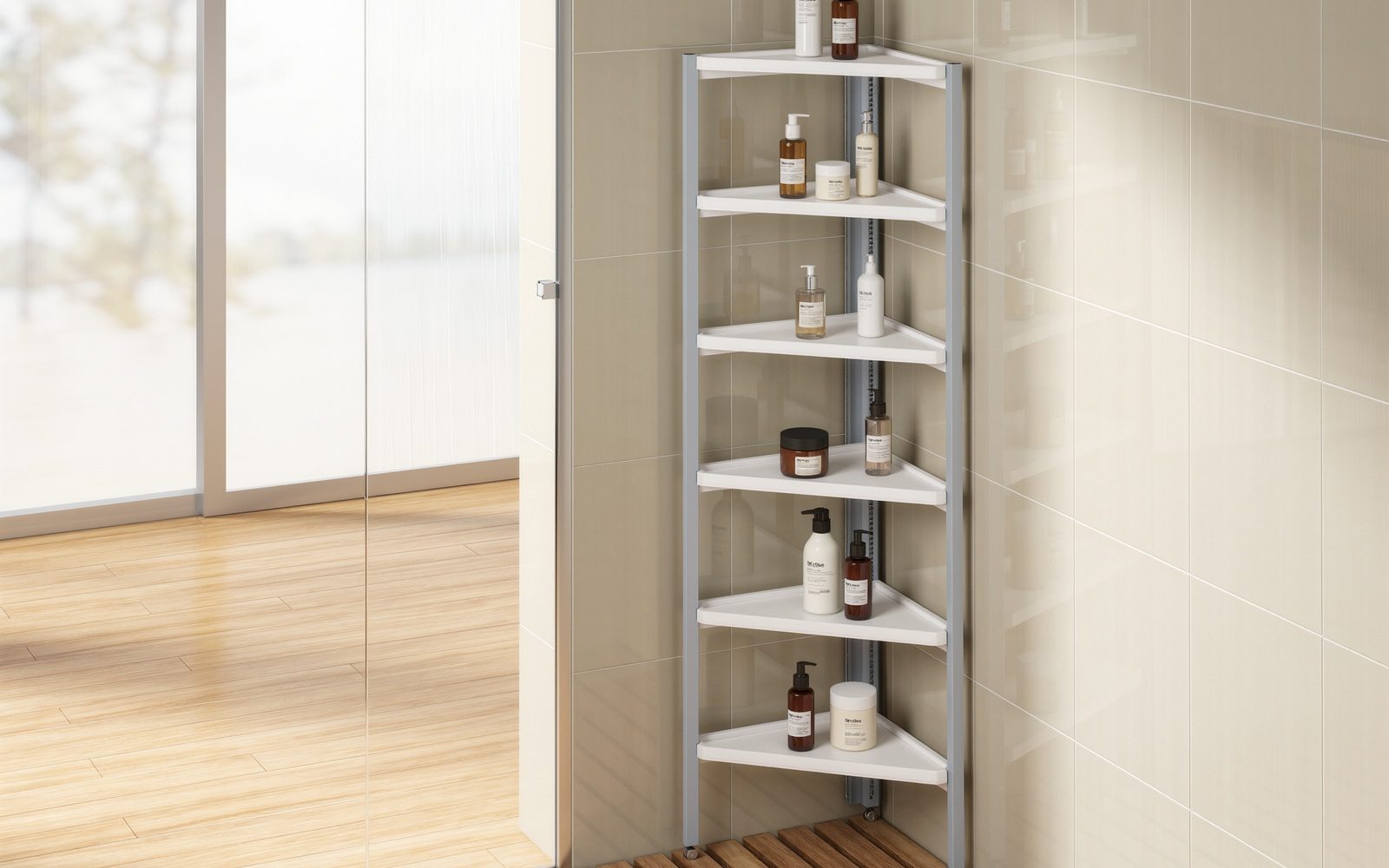 AI-generated illustrative visual: Put an unused corner to work — telescopic corner organizer