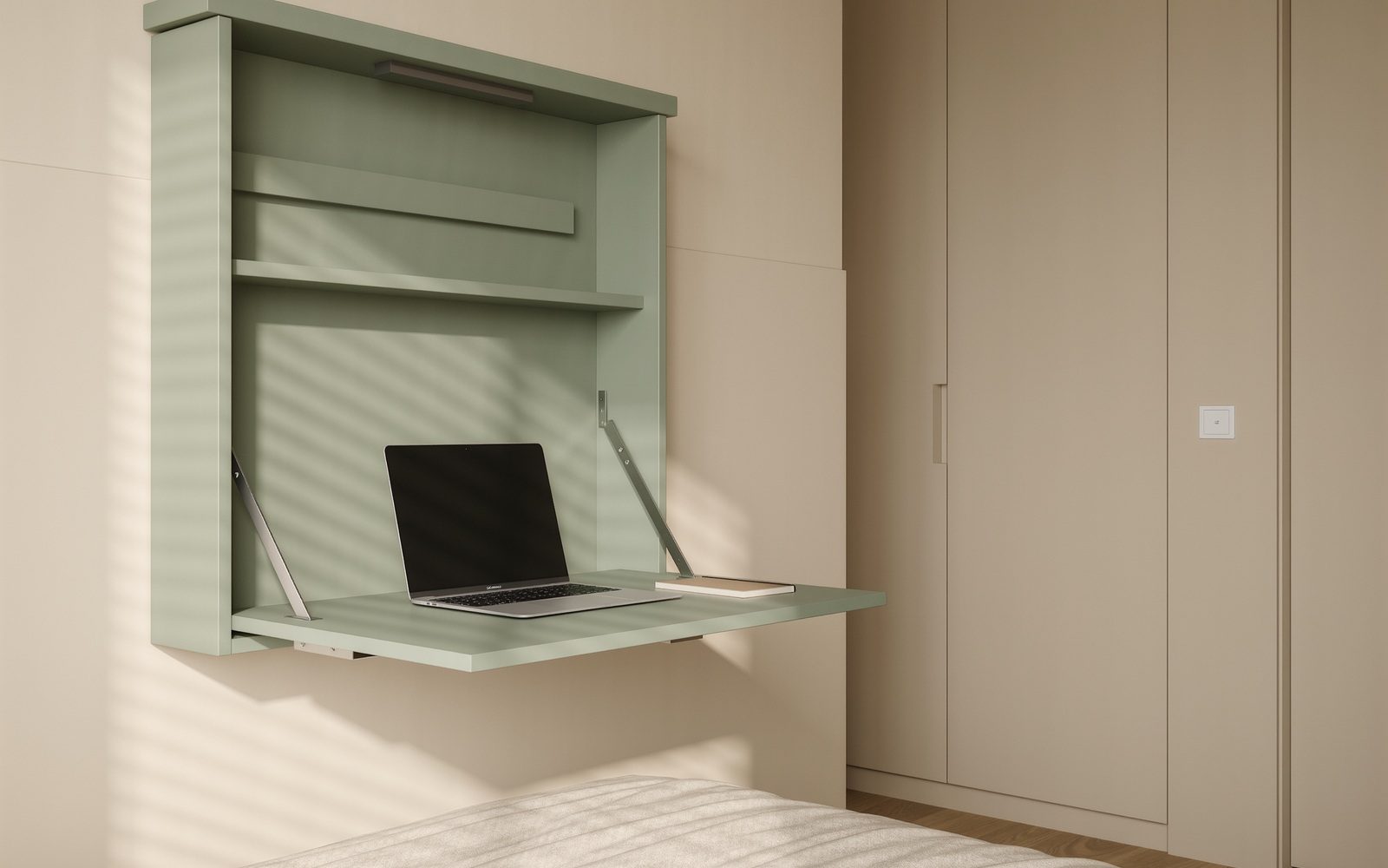 AI-generated illustrative visual of a flexible small-bedroom layout