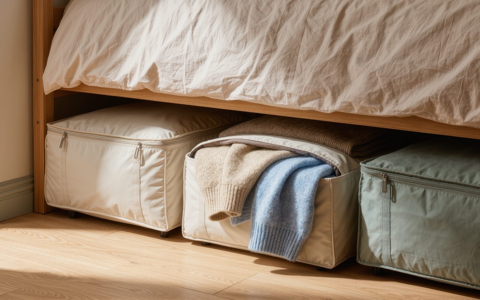 AI-generated generic editorial visual: Hide bedding under the bed