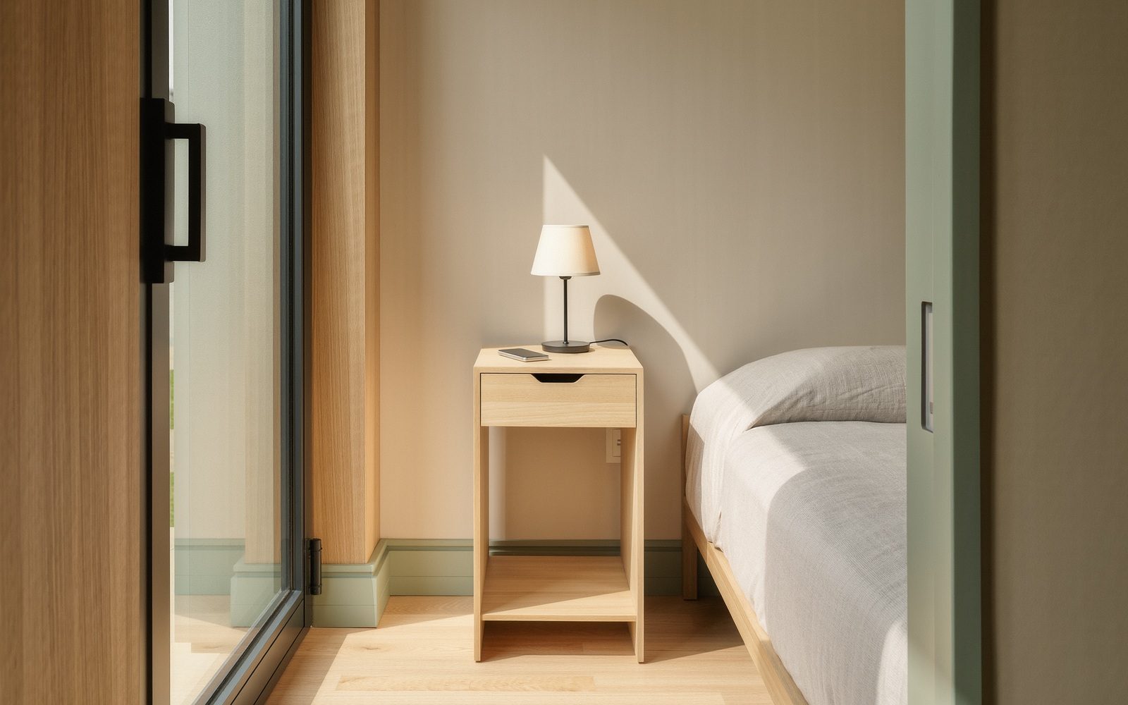 AI-generated generic editorial visual: Fit storage into the bedside gap