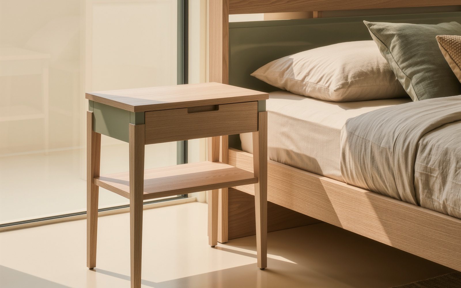 AI-generated generic editorial visual: Keep bedside storage slim