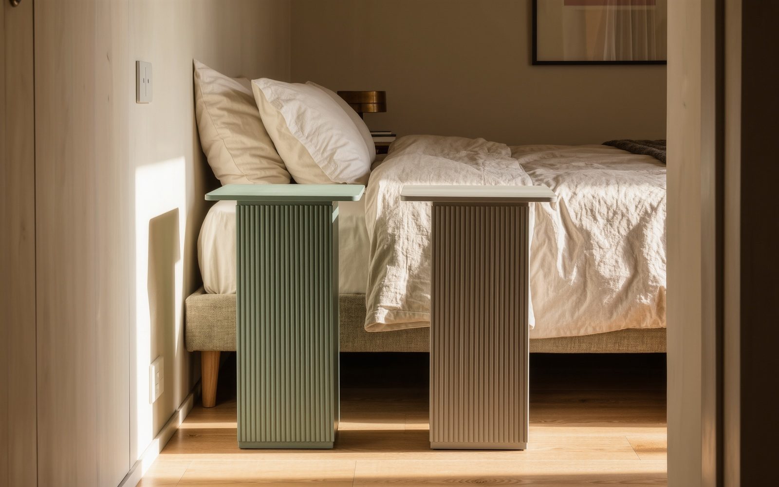 AI-generated generic editorial visual: Replace bulky nightstands