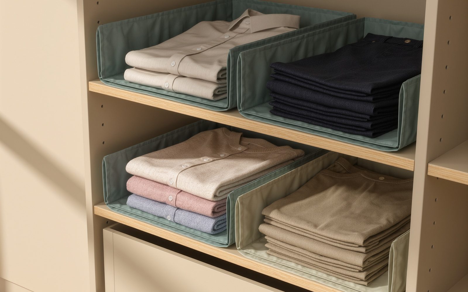 AI-generated generic editorial visual: Contain closet shelf piles
