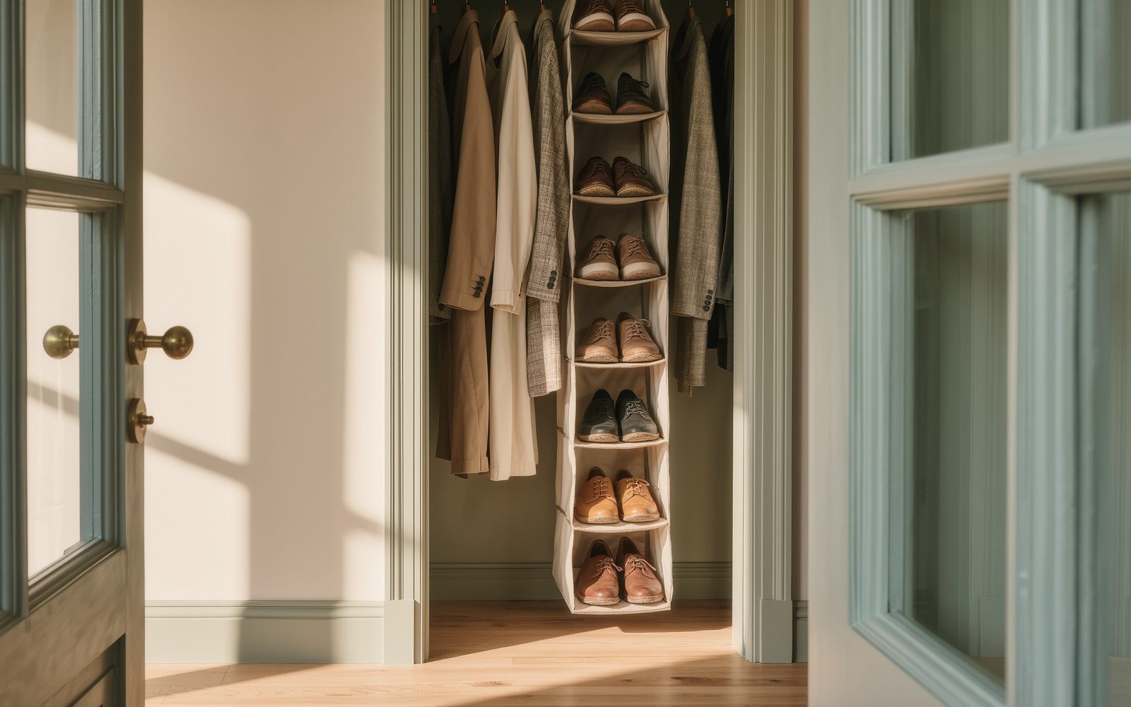 AI-generated generic editorial visual: Get shoes off the wardrobe floor