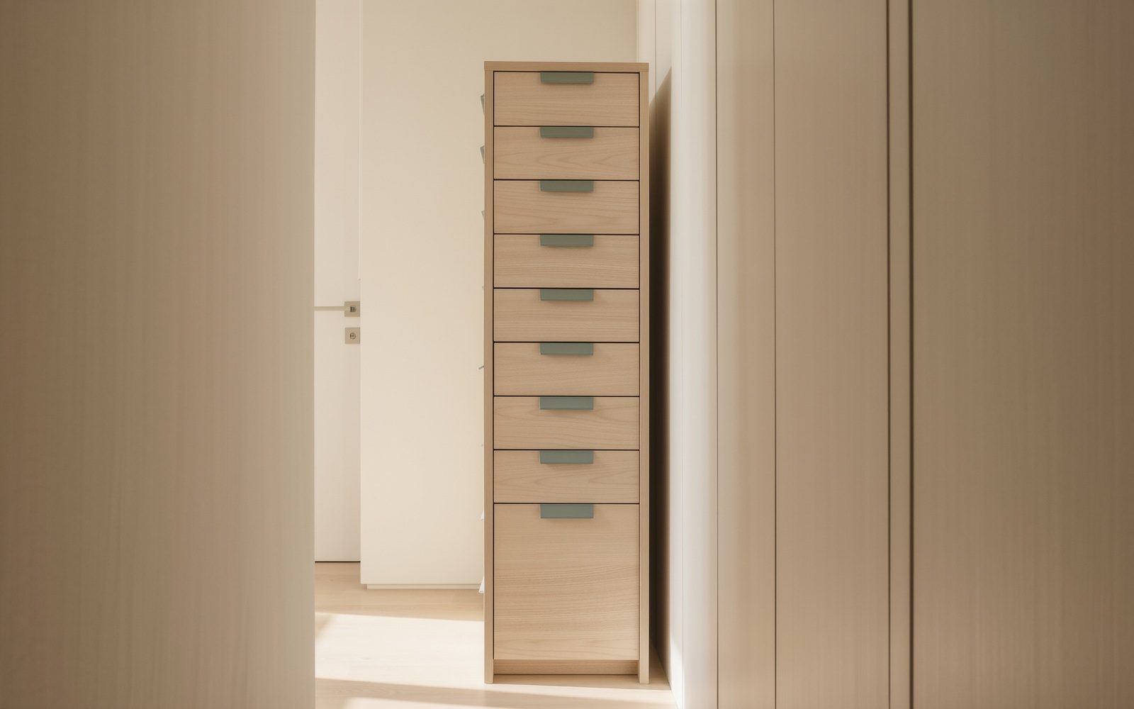AI-generated generic editorial visual: Use concealed storage in a narrow footprint