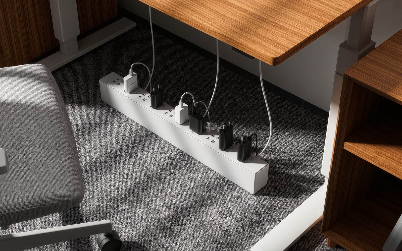 illustrative visual: Under-desk power-strip holder